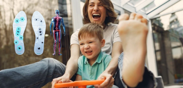 Mom plays with her son free from foot pain thanks to PureInsole
